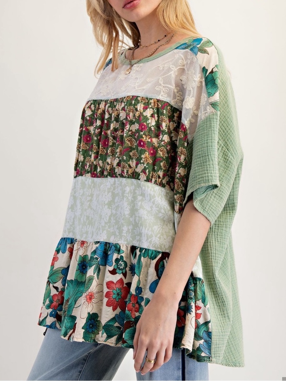 130 Easel Dusty Sage Short Sleeve Mix Minerals Top - Picture 3 of 7